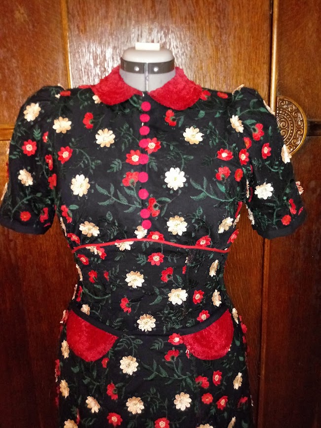 1940s Style Button Front Gathered Bust Dress with Vertical Pockets Custom Made in Your Size From a Vintage Pattern 1941
