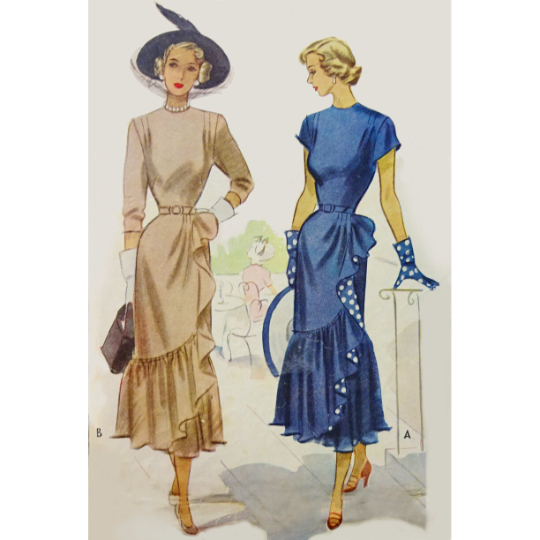 1940s Style Cascading Waterfall Ruffle Peplum Dress Custom Made in Your Size From a Vintage Pattern 1948