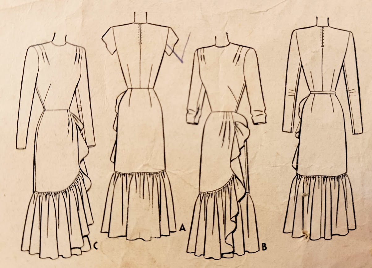 1940s Style Cascading Waterfall Ruffle Peplum Dress Custom Made in Your Size From a Vintage Pattern 1948