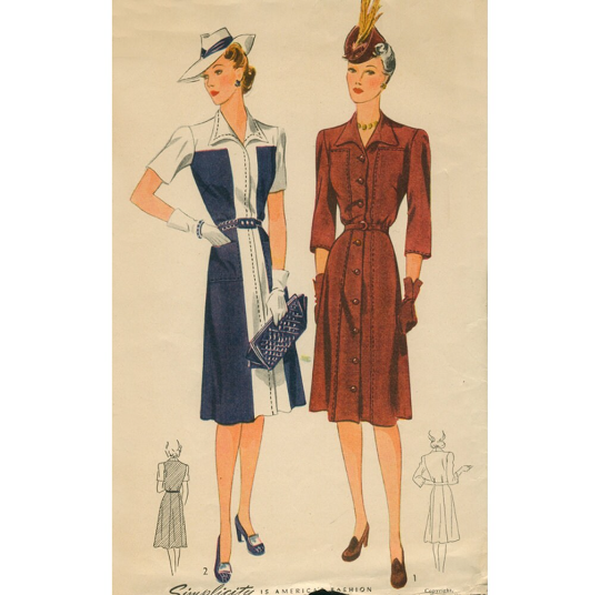 1940s Style Classic Shirt Dress Zip up or Button Two Tone Custom Made in Your Size From a Vintage Pattern 1942