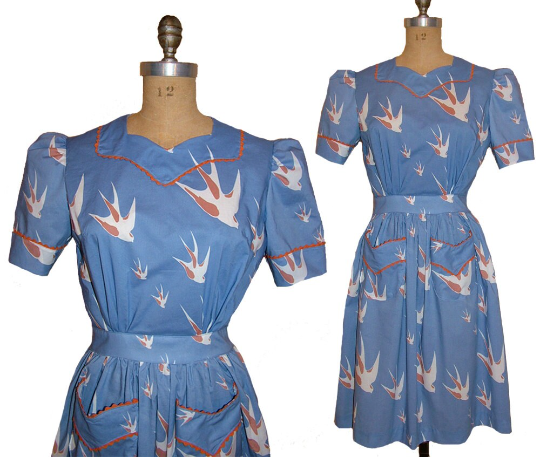 1940s Style WWII Era Sweetheart Neck Full Gathered Skirt Ric Rack Dress Custom Made in your Size From a Vintage Pattern 1942