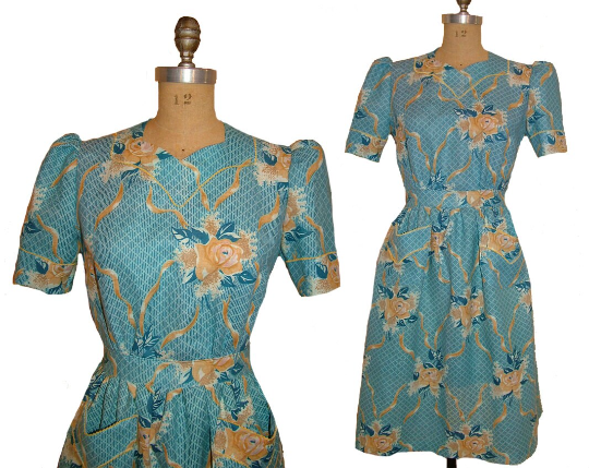 1940s Style WWII Era Sweetheart Neck Full Gathered Skirt Ric Rack Dress Custom Made in your Size From a Vintage Pattern 1942