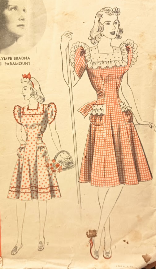 1940s Style WWII Era Square Neck Full Flared House Dress with Ric Rac Custom Made in your Size From a Vintage Pattern 1942