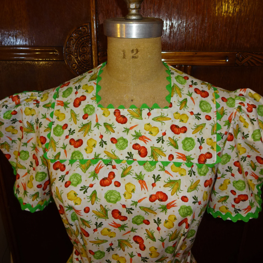 1940s Style WWII Era Square Neck Full Flared House Dress with Ric Rac Custom Made in your Size From a Vintage Pattern 1942