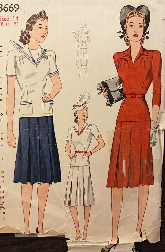 1940s Style Nautical Sailor Collar 2pc Blouse with Pleated Skirt Custom Made in Your Size From Vintage Pattern 1941