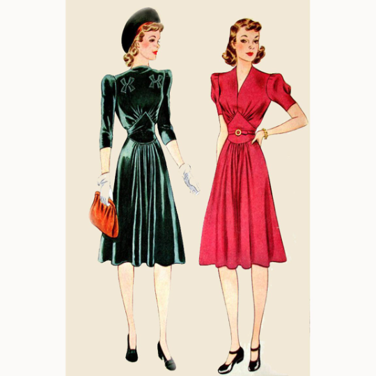 1940s Style Gathered Bust Dress with Nipped Waist and Full Skirt Custom Made in Your Size From a Vintage Pattern 1940