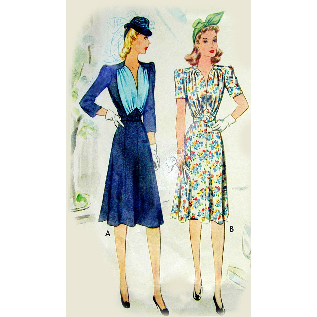 1940s Style Deep V Neck Gathered Bust Dress With Eight Gore Skirt Custom Made in Your Size From a Vintage Pattern 1941