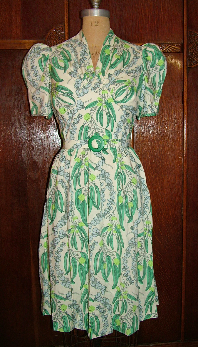 1940s Style Gathered Bust Dress with Poofed Sleeves and Full Skirt Custom Made in Your Size From Vintage Pattern 1940