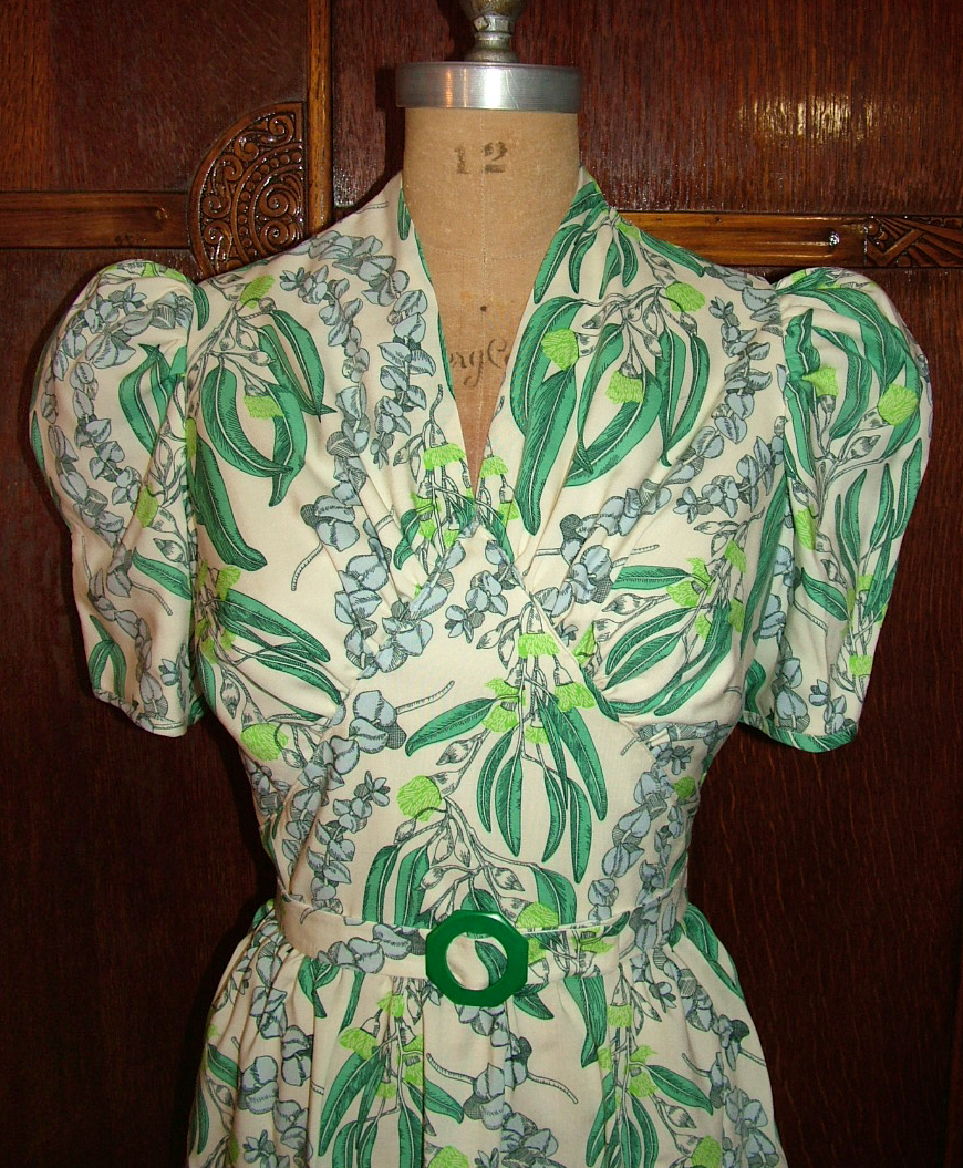 1940s Style Gathered Bust Dress with Poofed Sleeves and Full Skirt Custom Made in Your Size From Vintage Pattern 1940