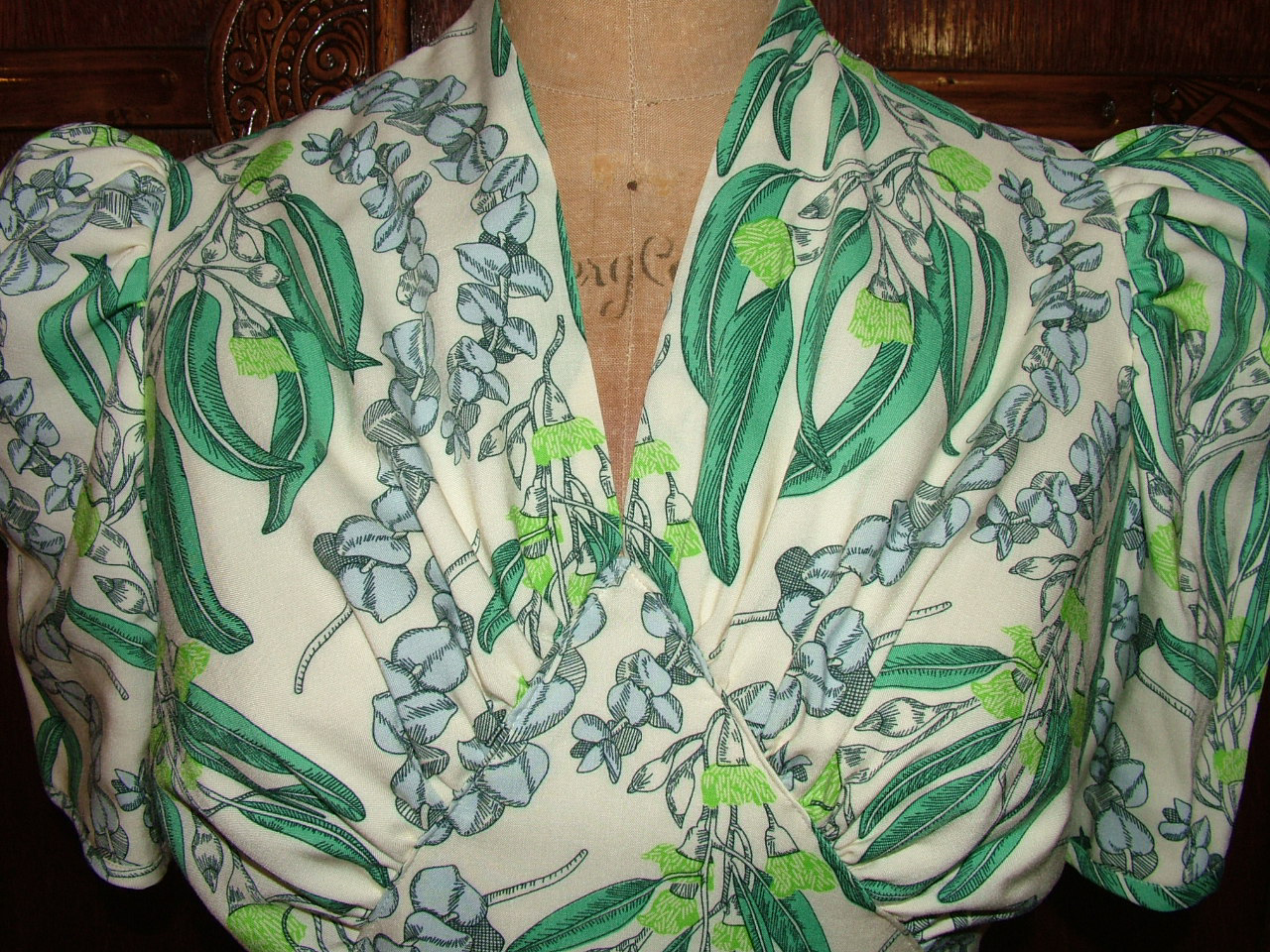 1940s Style Gathered Bust Dress with Poofed Sleeves and Full Skirt Custom Made in Your Size From Vintage Pattern 1940