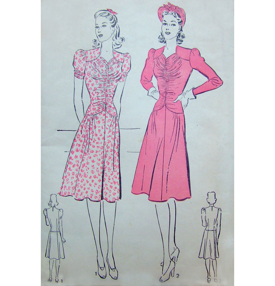 1940s Style Gathered Bust Sweetheart Neckline Dress Custom Made in Your Size From a Vintage Pattern 1941