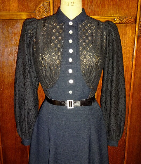 1940s Style Button up Gathered Bust Dress with Bishop Sleeves and Flared Skirt Custom Made in Your Size From Vintage Pattern 1940