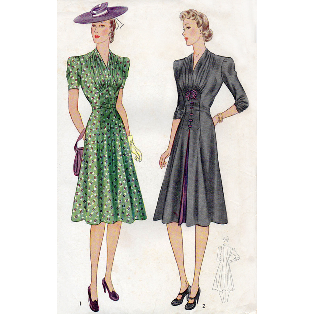 1940s Style Gathered Bust Full Skirt Swing Dress Custom Made in Your Size From a Vintage Pattern 1940