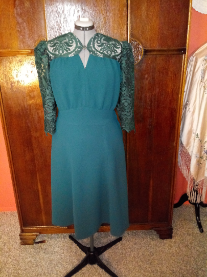 1940s Style Keyhole Neckline Dress with Puffed Sleeves and 6 Gore Flare Skirt Custom Made in Your Size From Vintage Pattern 1941