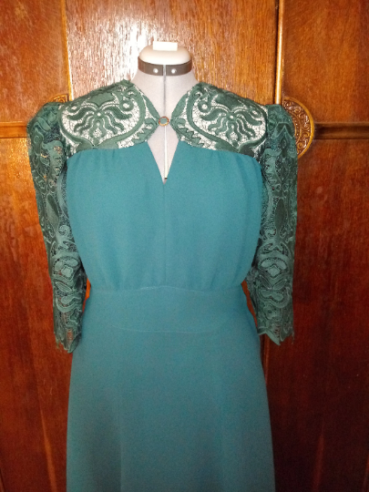 1940s Style Keyhole Neckline Dress with Puffed Sleeves and 6 Gore Flare Skirt Custom Made in Your Size From Vintage Pattern 1941