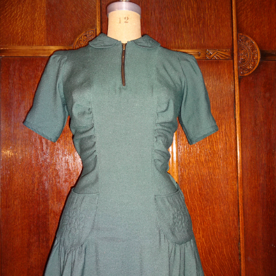 1940s Style Peter Pan Collar Gathered Bust Patch Pocket Swing Dress Custom Made in Your Size From a Vintage Pattern 1940