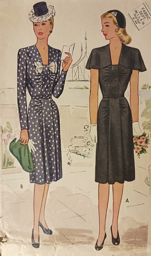 1940s Style Plunge Neck Gathered Front Bodice and Skirt Dress with Cape Collar Custom Made in Your Size From a Vintage Pattern 1944