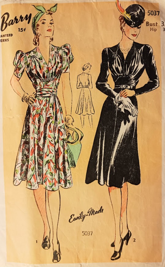 1940s Style V Neck Dress with Gathered Bust and Full Skirt Custom Made in Your Size From a Vintage Pattern 1940