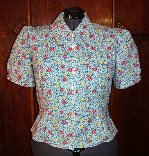 1930s Style Button Up Puff Sleeve Blouse Optional Pin Tucks and Jabot Custom Made in Your Size From a Vintage Pattern 1939