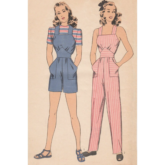 1940s Style Pointed Midriff Button Back Overalls Trousers Custom Made In Your Size From a Vintage Pattern 1944