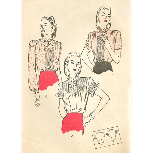 1940s Style Pin Tucks and Soft Gathered Blouse Custom Made in Your Size From a Vintage Pattern 1945