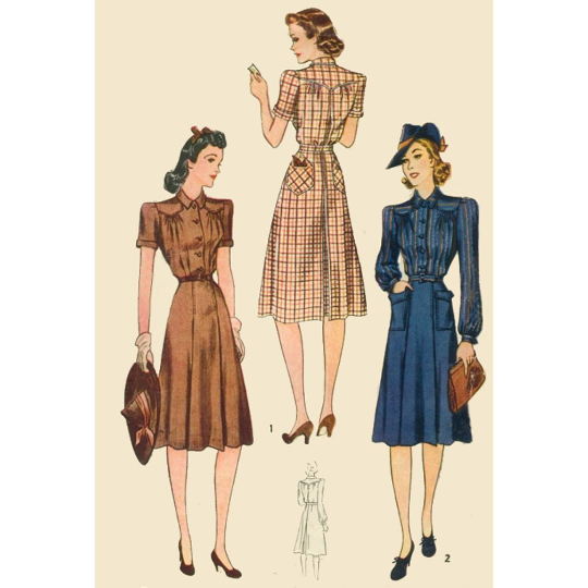 1940s Style Western Pointed Yoke Day Dress with Five Gore Skirt Custom Made in Your Size From a Vintage Pattern 1940