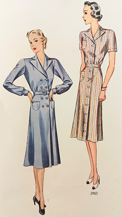 1930s Style Basic Button Up Shirt Day Dress Single or Double Breasted Custom Made in Your Size From a Vintage Pattern 1939