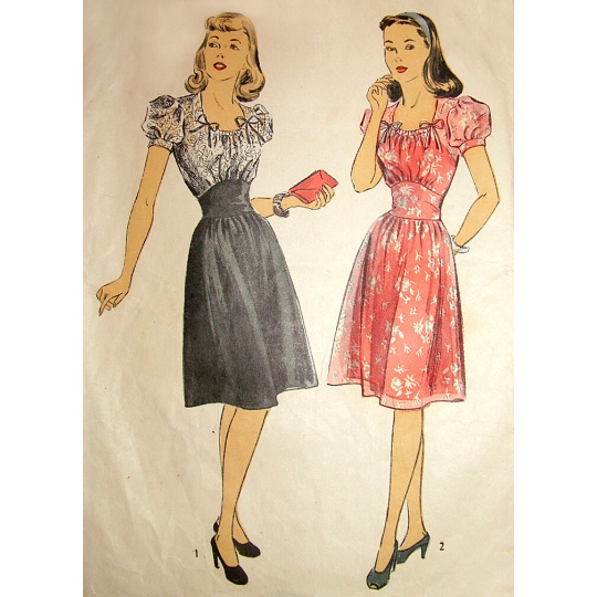 1940s Style Peasant Dress with Gathered Bust and Full Skirt Custom Made in Your Size From a Vintage Pattern 1945
