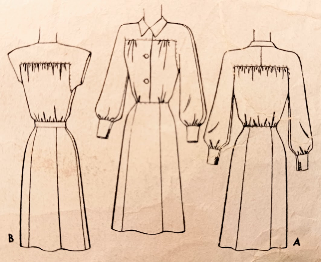 1940s Style Classic Shirt Dress With Bishop Sleeves Custom Made in Your Size From a Vintage Pattern 1946