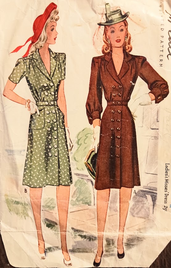 1940s Style Classic Double Breasted Shirt Dress With Notched Collar Custom Made in Your Size From a Vintage Pattern 1941