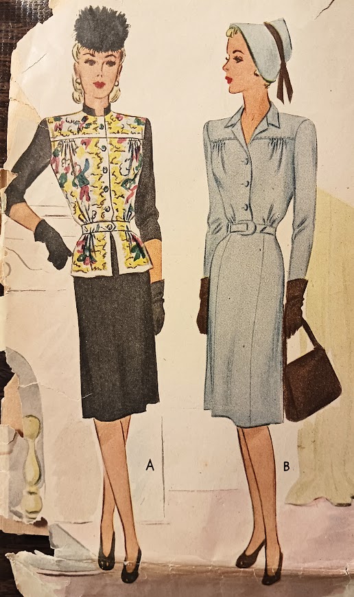 1940s Style Button up Mandarin Collar Peplum Dress Custom Made in Your Size Made from Vintage Pattern 1945