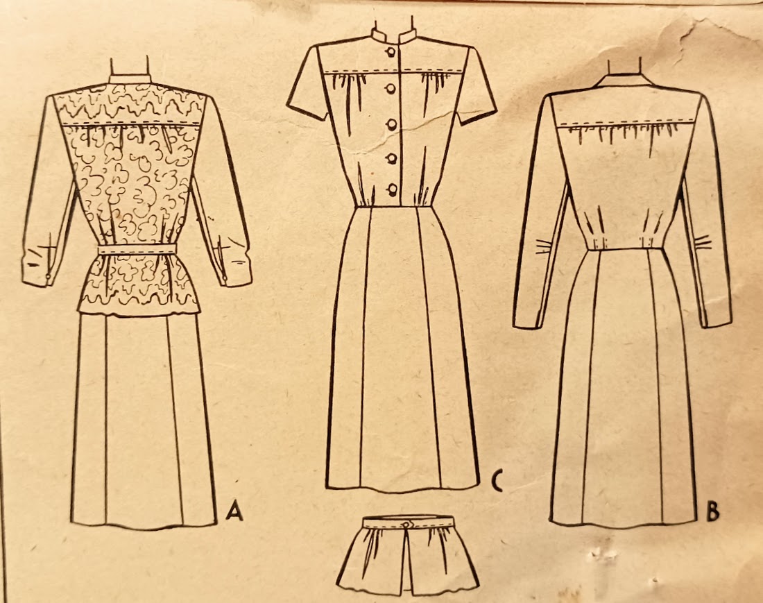 1940s Style Button up Mandarin Collar Peplum Dress  Custom Made in Your Size Made from Vintage Pattern 1945