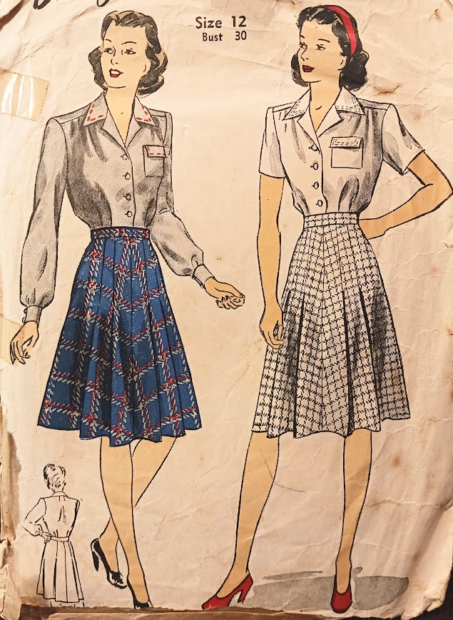 1940s Style 2pc Button up Blouse and Pleated Skirt Custom Made in Your Size From Vintage Pattern 1945