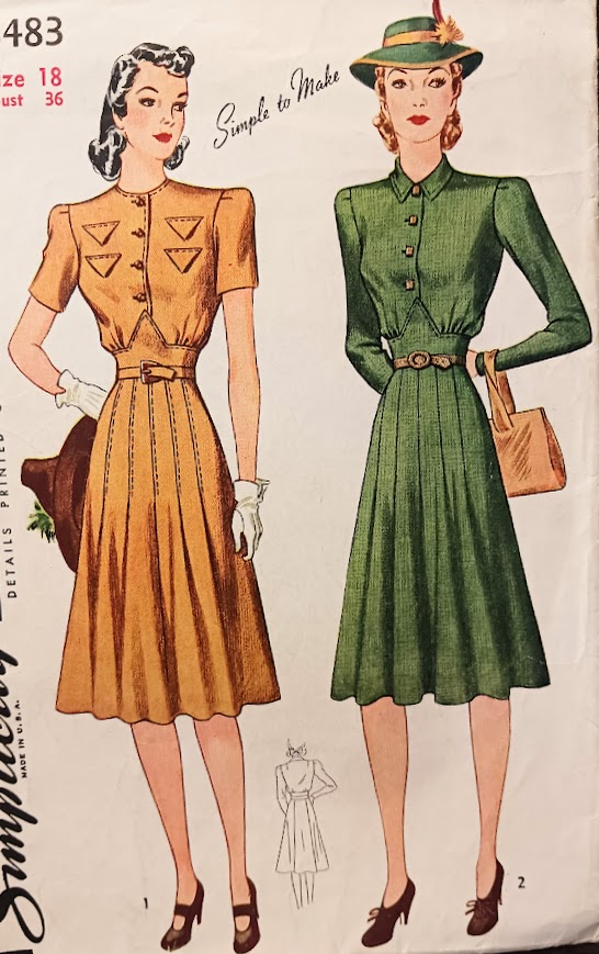 1940s Style Button Up Dress with Pointed Midriff and Nine Gore Flared Skirt Custom Made in Your Size From a Vintage Pattern 1940