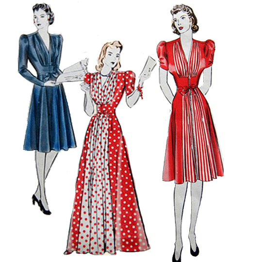 1940s Style Gathered Bust House Hostess Dress Zip Front or Side Custom Made in Your Size From Vintage Pattern 1941