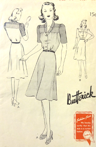 1940s Style Color Block Three Tone Dress with A Line Skirt Custom Made in Your Size From Vintage Pattern 1940