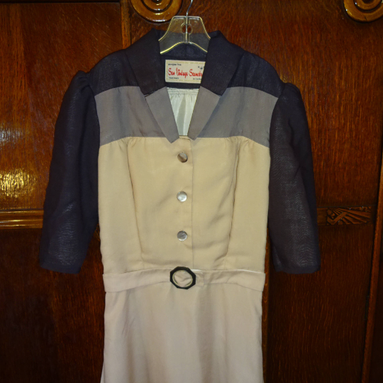 1940s Style Color Block Three Tone Dress with A Line Skirt Custom Made in Your Size From Vintage Pattern 1940