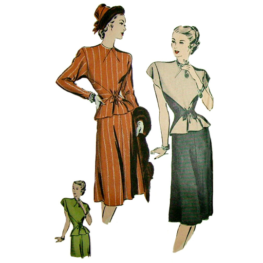 1940s Style 2pc Color Blocked Blouse and A Line Skirt Custom Made in Your Size From Vintage Pattern 1947