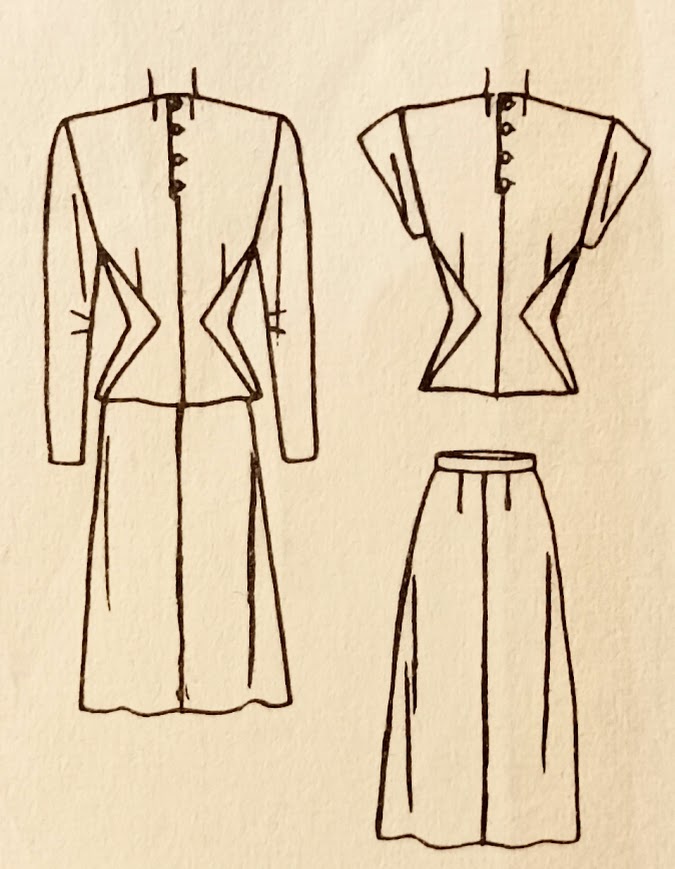 1940s Style 2pc Color Blocked Blouse and A Line Skirt Custom Made in Your Size From Vintage Pattern 1947