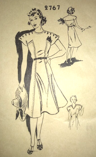 1940s Button Shoulder Summer Color Block Dress with Hidden Pockets Full Skirt Custom Made in your Size From a Vintage Pattern 1944