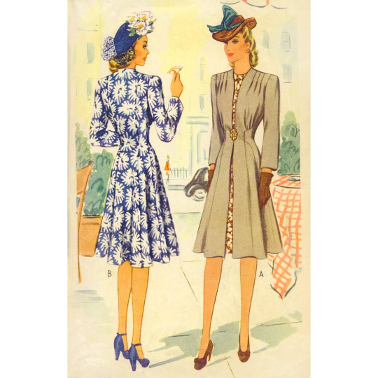 1940s Style Redingote Over Coat Dress Custom Made in Your Size From Vintage Pattern 1942