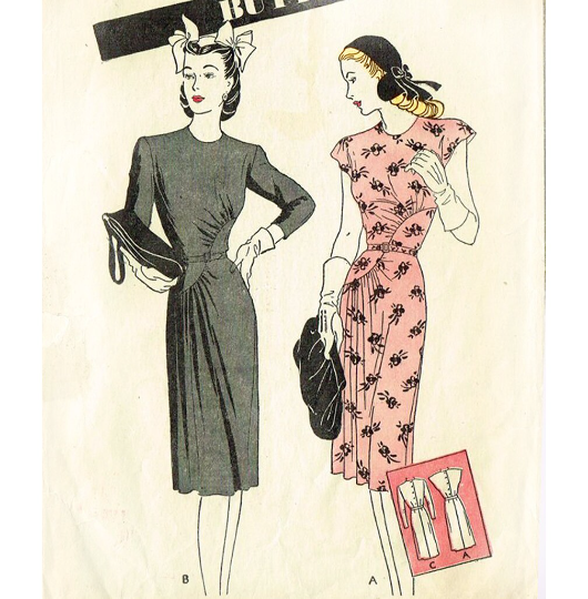 1940s Style Classic Form Fitting Dress with S Shaped Gathers Custom Made in Your Size From a Vintage Pattern 1944