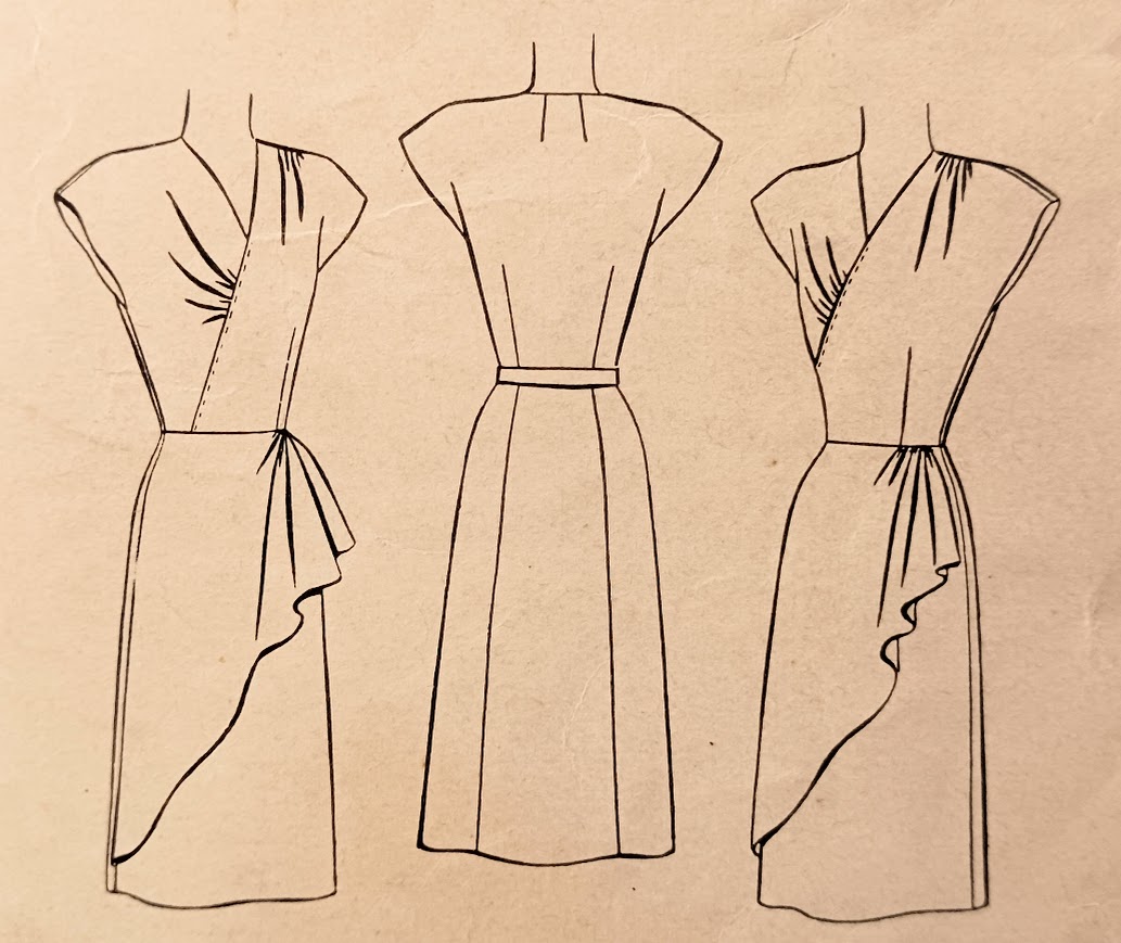 1940s Style Sarong Side Draped Asymmetrical Dress Custom Made in Your Size From a Vintage Pattern 1946