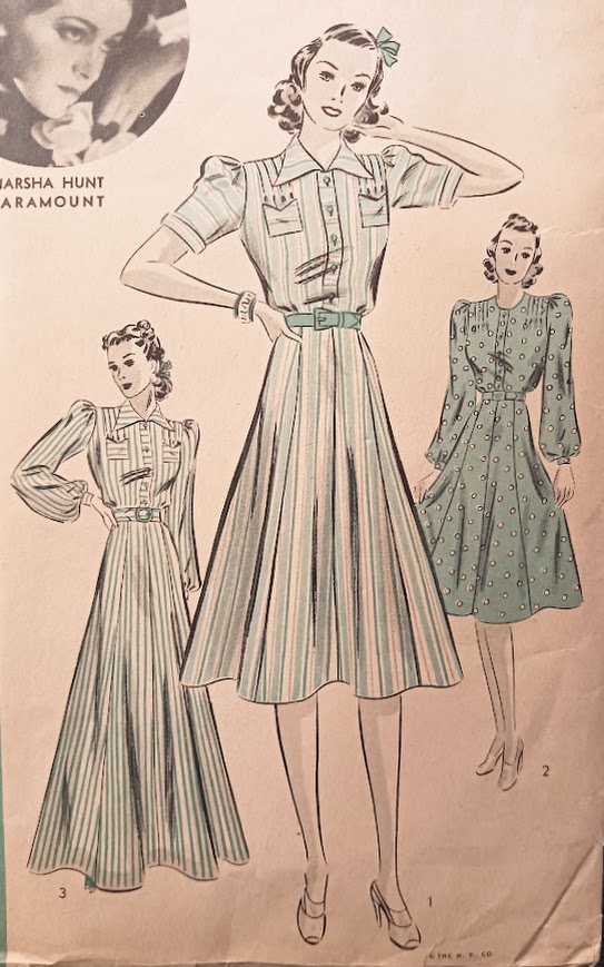 1930s Style Classic Shirt Dress With Wide Collar Custom Made in Your Size From a Vintage Pattern 1939