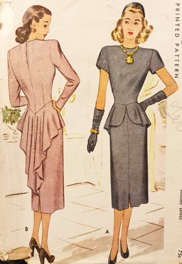 1940s Style Dramatic Fishtail Peplum Dress with Bow Detail Custom Made in Your SIze From a Vintage Pattern 1947