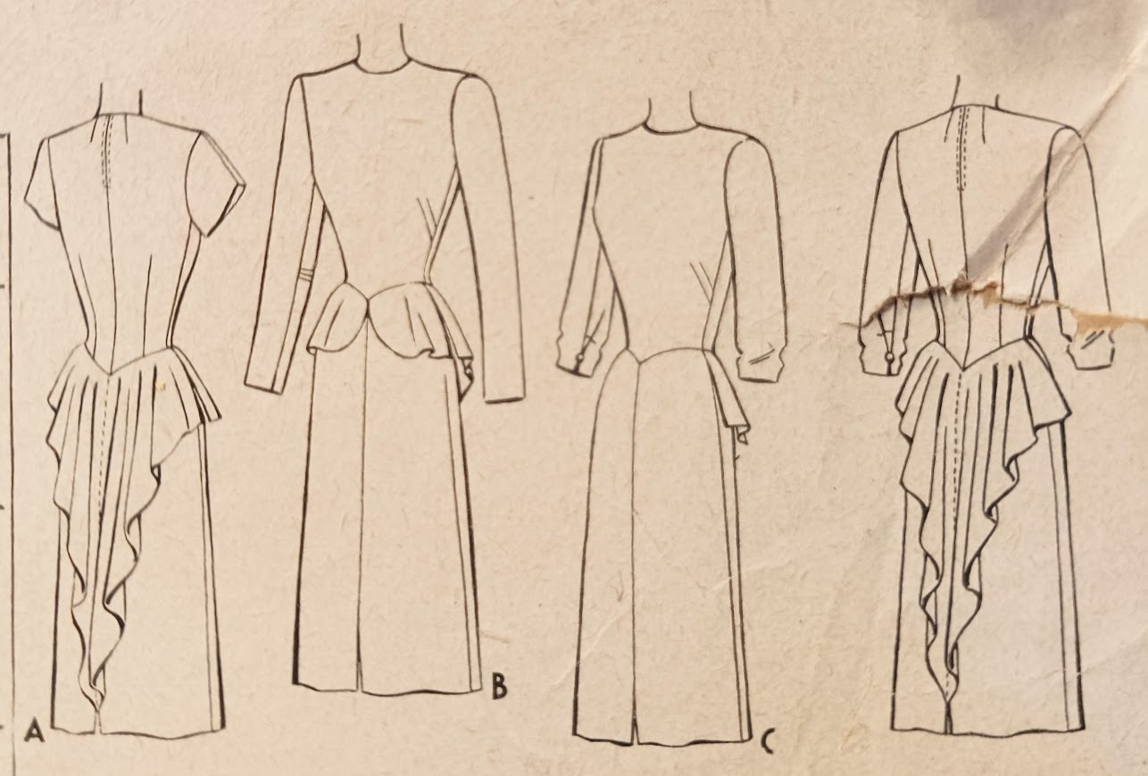 1940s Style Dramatic Fishtail Peplum Dress with Bow Detail Custom Made in Your SIze From a Vintage Pattern 1947