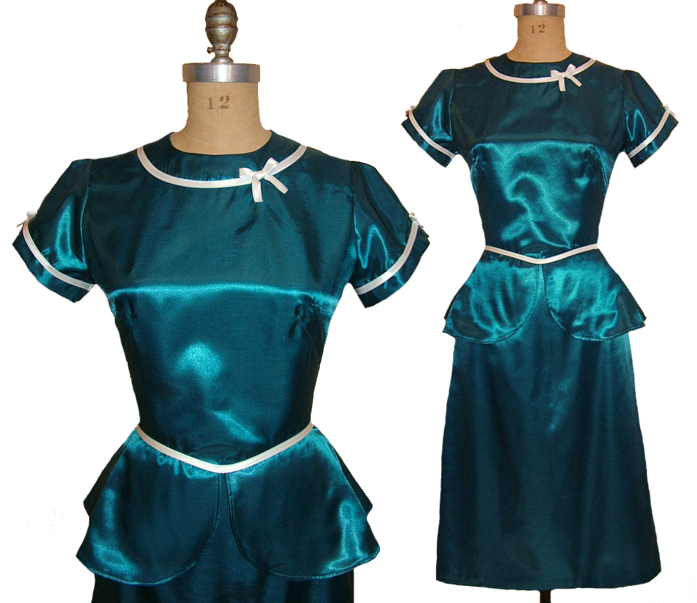 1940s Style Dramatic Fishtail Peplum Dress with Bow Detail Custom Made in Your SIze From a Vintage Pattern 1947