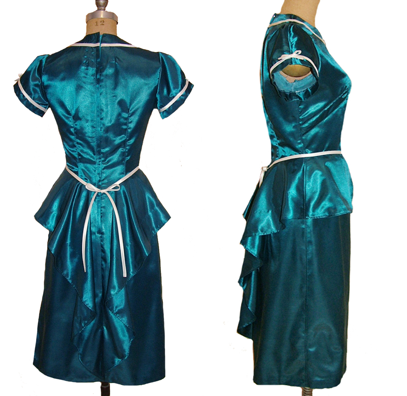 1940s Style Dramatic Fishtail Peplum Dress with Bow Detail Custom Made in Your SIze From a Vintage Pattern 1947