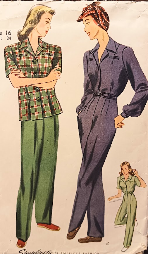 1940s Style 2pc Blouse and Trousers WWII Work Wear Custom Made in Your Size From a Vintage Pattern 1943