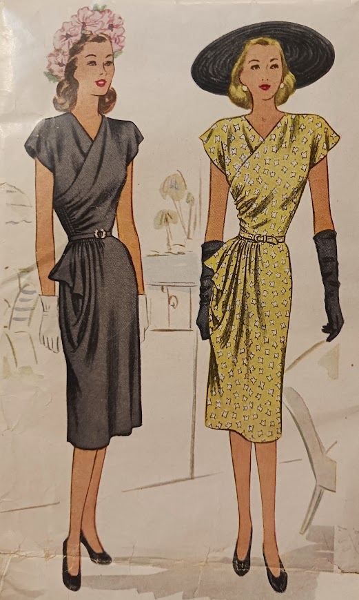 1940s Style Surplice Summer Dress with Right Side Skirt Flounce Custom Made in Your Size From a Vintage Pattern 1947